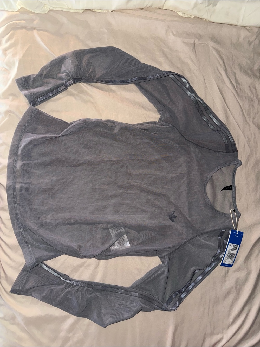 adidas Sheer Gray Long Sleeve Mesh Top
